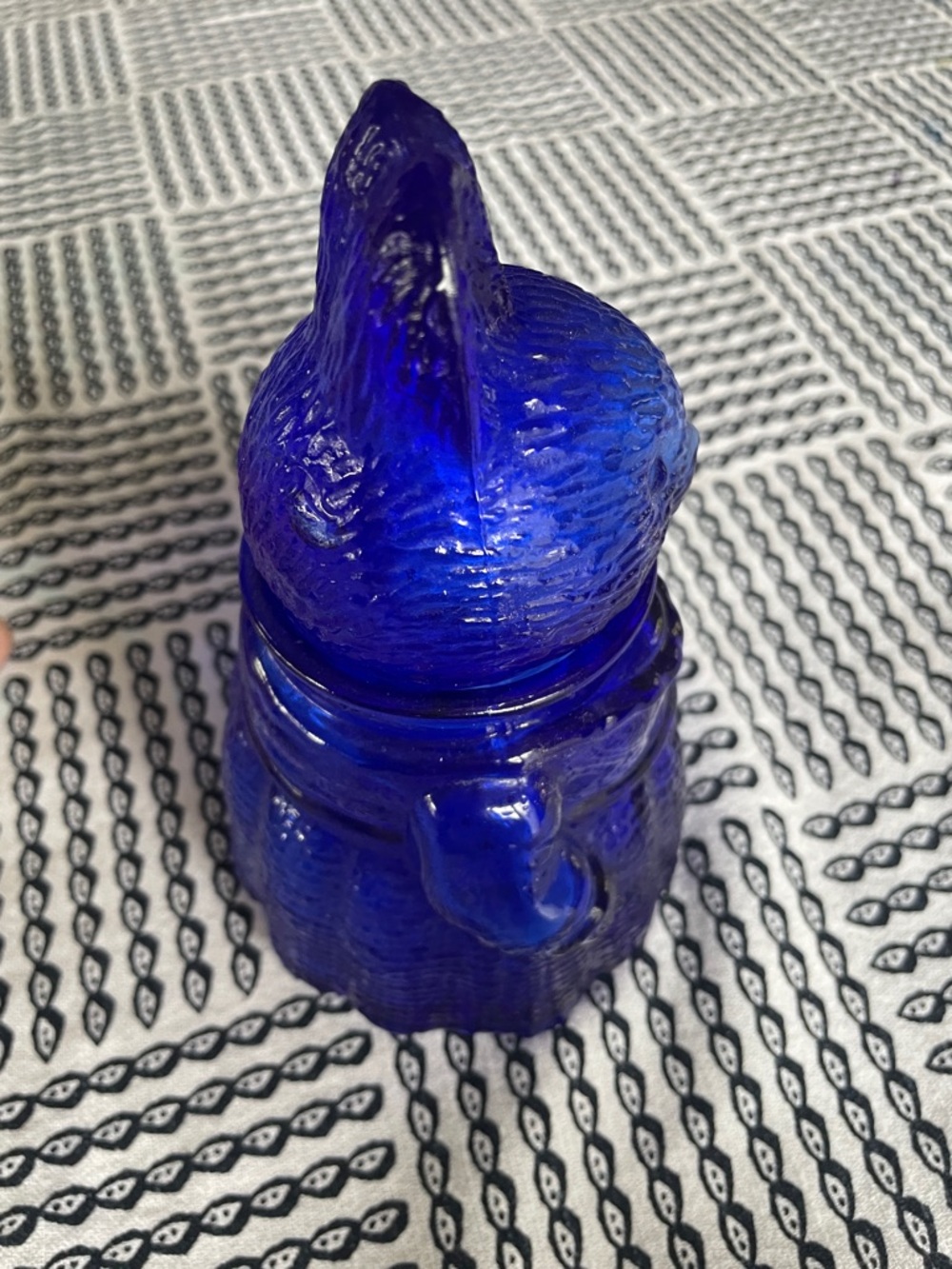 Cobalt Blue glass mother  Bunny with apron Figurine  jar - Picture 4 of 8